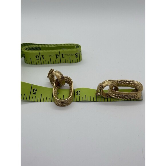 Vintage Textured Gold Tone Givenchy Logo Runway Statement Earrings Oval Hoops - Picture 7 of 7